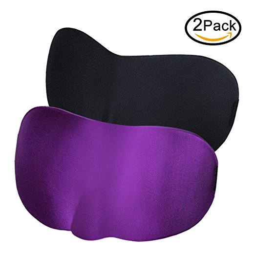 CoolingTech 3D Sleeping Mask Eye Mask for Sleeping Contoured Shape Ultra lightweight & Comfortable Sleep Mask for Travel, Nap, Shift Works 2 Pack (Black & Purple)