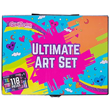 GirlZone: 118 Piece Art Set with Carry Case. Great Christmas, Birthday Gifts Present for Girls - Creative Arts and Crafts Gift for Kids Age 3 4 5 6 7 8 Years Old.