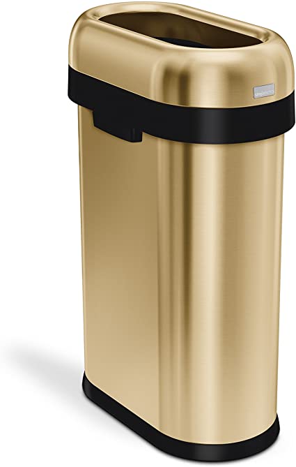 simplehuman 50 Liter / 13.2 Gallon Slim Open Top Trash Can Commercial Grade Heavy Gauge, Brass Stainless Steel