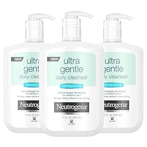 Neutrogena Ultra Gentle Foaming Facial Cleanser, Hydrating Face Wash for Sensitive Skin, Gently Cleanses Face Without Over Drying, Oil-Free, Soap-Free, 12. fl. oz, Pack of 3