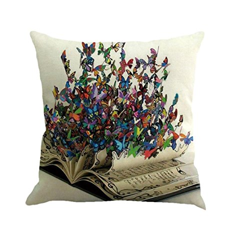 Allywit Butterfly Painting Linen Cushion Cover Throw Waist Pillow Case Sofa Home Decor (F)