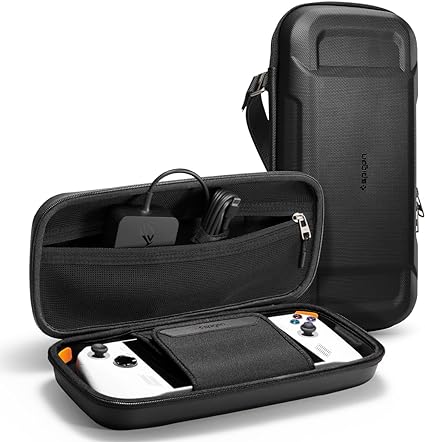 Spigen Rugged Armor Pro Designed for ASUS Rog Ally 2023 Case RC71L Hard Shell Travel Carrying Case with Pockets for Accessories and Original Charger Storage Bag Carry Case - Black