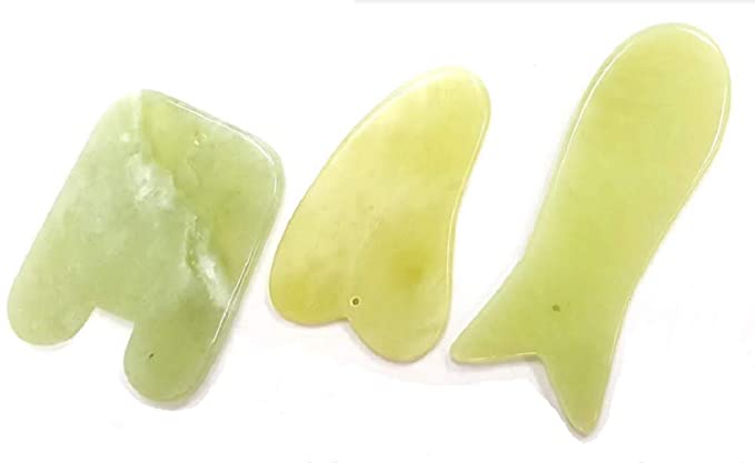 DMtse Set of 3 Jade Board Gua Sha Traditional Scraping Scraper Massage Tools SPA Salon Acupuncture Skin Facial Body Care Therapy Trigger Point Anti-aging Detox and rejuvenation Treatment on Face