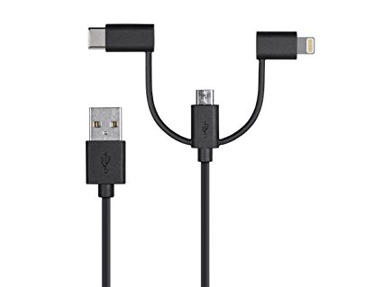 Monoprice Apple MFi Certified USB to Micro USB   USB Type-C   Lightning Charge & Sync Cable, 3ft Black