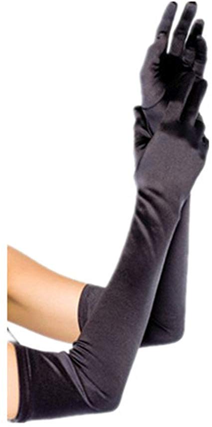 DreamHigh Womens 22" Finger Mittens Over Elbow Long Black/White Evening Gloves
