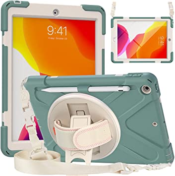 ZenRich New iPad 8th Generation Case 2020, iPad 7th Generation Case with Pencil Holder Kickstand Hand Strap and Shoulder Strap, zenrich Case for iPad 10.2 inch 2019 A2197/A2198/A2200 (Emerald Green)