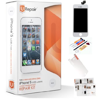 uRepair LCD Display With Repair Tool Kit (7 Items) and Screen Protector for iPhone 5 Model A1428, A1429 - White