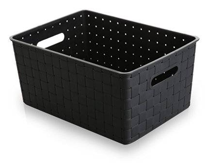 BINO Woven Plastic Storage Basket, Black, Medium