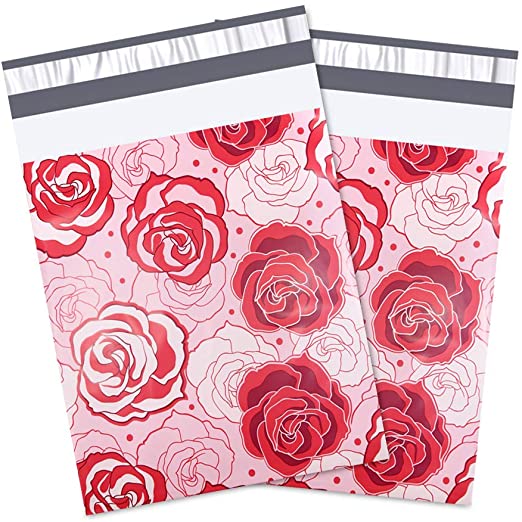 UCGOU 10x13 Inch 2.35MIL Red and Pink Roses Designer Poly Mailers Shipping Envelopes Boutique Custom Bags Postal Bags 100pcs
