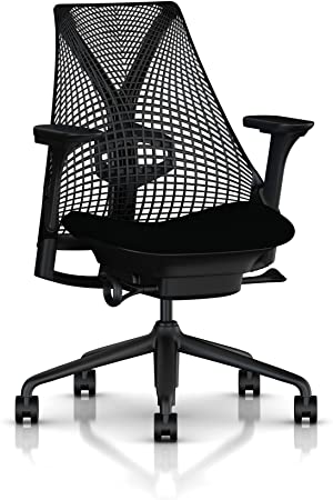 Herman Miller Sayl Ergonomic Office Chair with Tilt Limiter and Carpet Casters | Adjustable Seat Angle/Depth, Lumbar Support, and Arms | Black Frame with Black Rhythm Seat