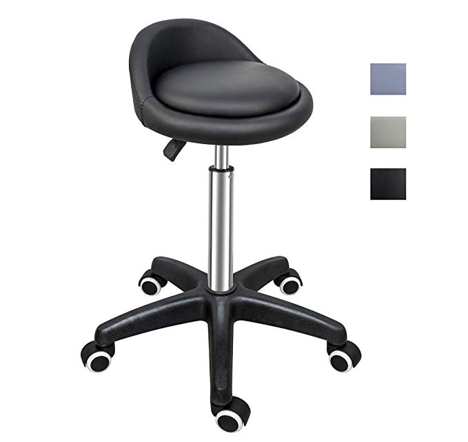 Grace & Grace Professional Gilder Series with Backrest Comfortable Seat Rolling Swivel Pneumatic Adjustable Heavy Duty Stool for Shop, Salon, Office and Home (Classic Quality Nylon Base, Black)