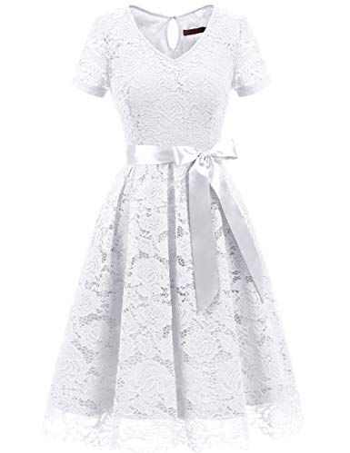 Dresstells Women's Elegant Bridesmaid Dress Floral Lace Dresses with Short Sleeves