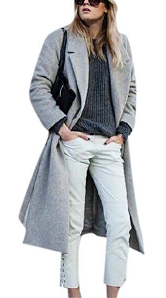 Women's Long Wool Overcoat Fashion Grey Lapel Winter Thick Coat Jacket