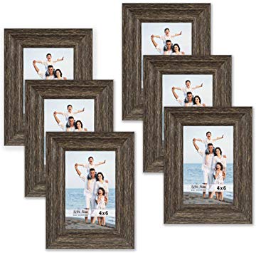 LaVie Home 4x6 Picture Frames (6 Pack, Brown Wood Grain) Rustic Photo Frame Set with High Definition Glass for Wall Mount & Table Top Display