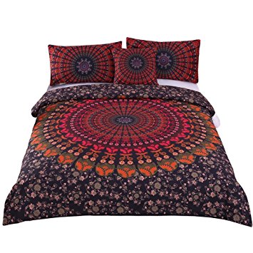 Sleepwish 4 Pcs Mandala Hippie Concealed Bedspread Bohemian Bedding Duvet Cover Set King Size