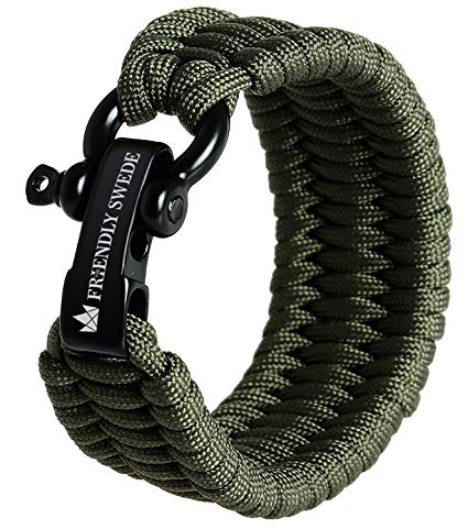 The Friendly Swede Trilobite Extra Beefy 550 lb Paracord Survival Bracelet with Stainless Steel Black Bow Shackle, Available in 3 Adjustable Sizes