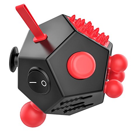 12 Sided Fidget Cube, ATiC Fidget Twiddle Cube Dodecagon Rubiks Cube Stress Relief Hand Toy Decompression for ADD, ADHD, Autism Kids and Adults, Black/Red