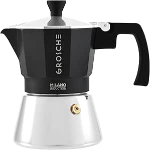 GROSCHE Milano Induction Stovetop Espresso Maker Moka Pot for Greca, Induction, Electric & Gas Stoves, Dishwasher Safe Stovetop Espresso Maker | 3 Espresso Cup, Black