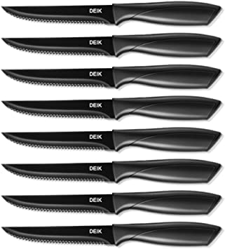 Deik Steak Knives, Steak Knives Set of 8, Premium Stainless Steel Steak Knife Set, Super Sharp Serrated Steak Knife with Gift Box, BO Oxidation for Anti-rusting and Sharp