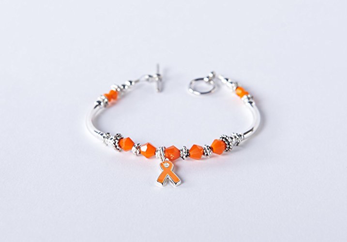 Leukemia Cancer Orange Awareness Ribbon Charm Bracelet: Multiple Sclerosis (MS), Kidney & Spinal Cancer, Kidney Disease, RSDS. Show support