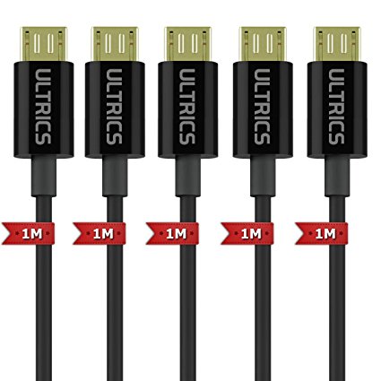 Micro USB Cable ULTRICS® 1M (3FT) (5Pack) Premium USB 2.0 A Male to Micro B EMI & EMC shielding Metal Braid, Foil, Gold Plated Data Sync Charging Micro USB Cable Android, Samsung, HTC, Tablets, PS4