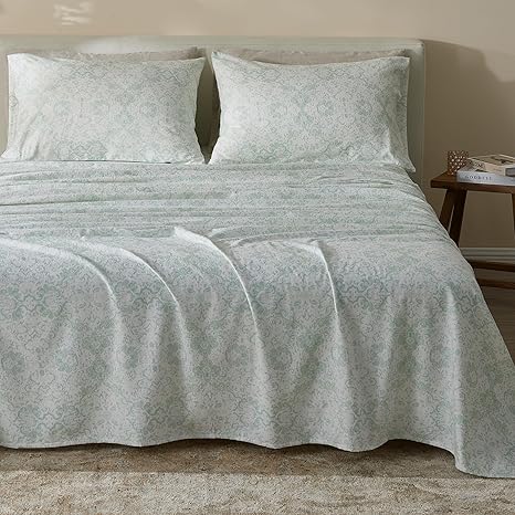 100% Turkish Cotton Twin Flannel Sheets Set | Light Blue Floral, Farmhouse, Soft Flannel Sheets | Warm, Double Brushed Bed Sheets (Twin, Floral - Aqua)