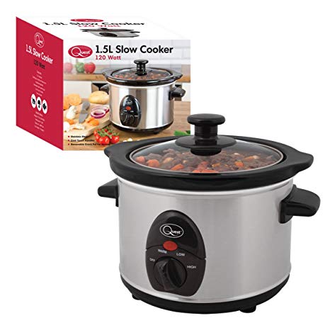 Quest 35260 Compact Stainless Steel Slow Cooker Round, 1.5L, 120 Watt, 16 x 25 x 22cm
