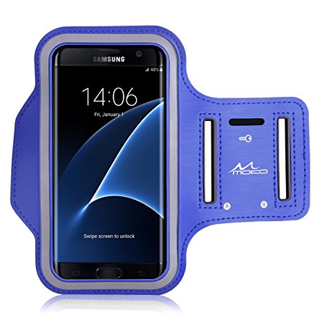 MoKo Sports Armband for Cellphones up to 6.0 Inch - Compatible with Droid Turbo 2 / iPhone 6s Plus / ASUS Zenfone 2 / Nexus 6P / Galaxy S7 / Galaxy S7 Edge, Key Holder & Card Slot, Sweat-proof, INDIGO