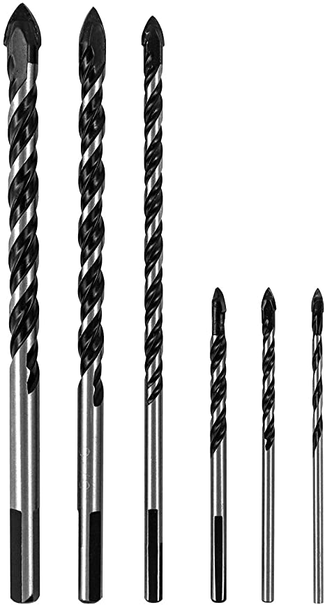 QWORK 6 Pcs Set (3, 4, 5, 6, 8, 10mm) Multi-Material Drill Bit Set for Tile, Brick, Glass, Plastic and Wood