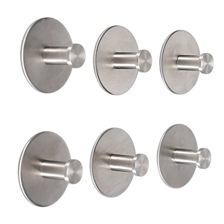 Angelbubbles Adhesive Hooks 6pcs/Pack 3M Sticker   FULL 304 Stainless Steel Hanger & Base (304 Stainless Steel)