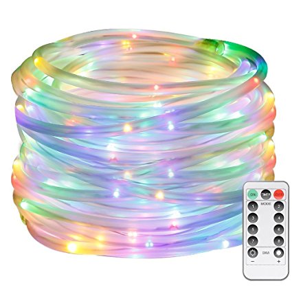 LE LED Dimmable Rope Lights, Battery Powered 33ft 120 LED, Waterproof, 8 Modes/Timer, Fairy Lights for Garden Patio Party Christmas Thanksgiving Outdoor Decoration, RGB