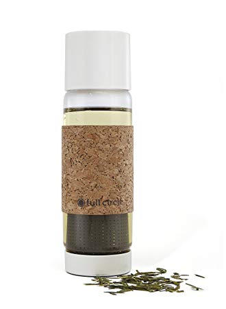 Full Circle Tea Time Insulated Glass Travel Bottle with Tea Infuser & Cork Sleeve, Earl Grey