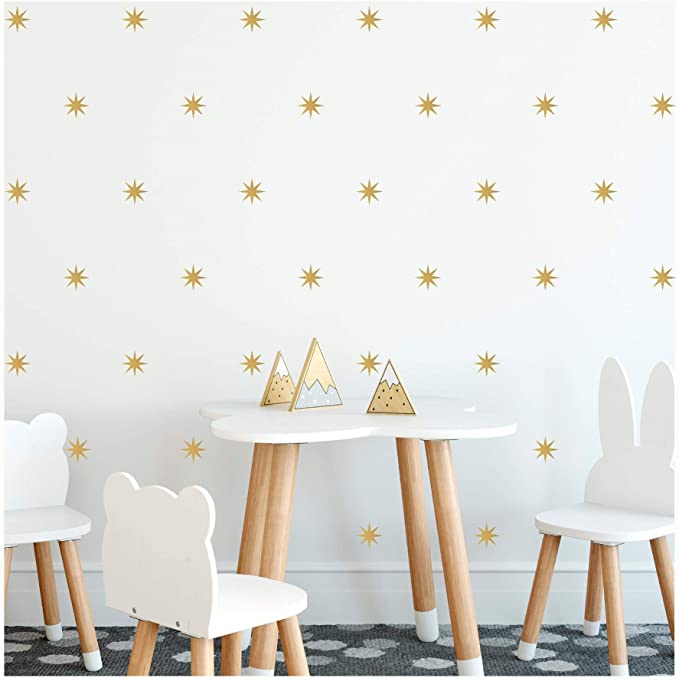 Star Bursts 3x3 Set of 80 Wall Pattern Decal Vinyl Stickers (Gold)