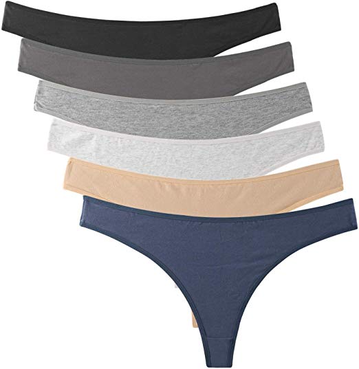ELACUCOS 6 Pack Women's Thongs Cotton Breathable Panties Bikini Underwear