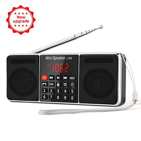 PRUNUS J-288 AM/FM Radio Portable, Hands-Free Bluetooth Radio Stereo Speaker with Sleep Timer, Power-Saving Display, Ultra-Long Antenna, AUX Input & USB Disk & TF Card MP3 Player(Black)