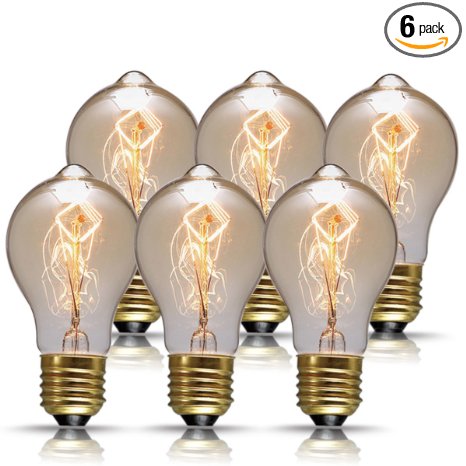 Luohaoshi A19 60W Filament Vintage Antique Light bulb,120v E26 Brass Edison Base,Clear Glass,Hand-Wound Spiral Tungsten Filament Bulbs For Decoration(6 Pack)