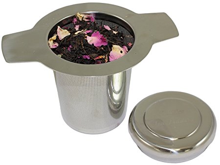 Brew-In-Mug Fine Mesh Tea Infuser, Stainless Steel Long Handled Tea Strainer with Lid (1 Set)