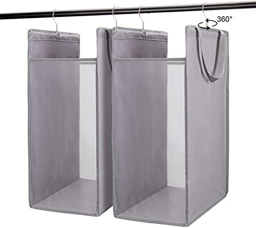 Fentec 2 Pack Hanging Laundry Hamper, Hanging Mesh Laundry Basket, Slim Laundry Hamper Bag with Handles, Portable Durable Collapsible Hanging Closet Hamper for Kids Room College Dorm or Travel, Grey