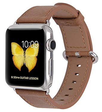 JSGJMY Compatible with Iwatch Band 42mm 44mm M/L Women Men Genuine Leather Replacement Strap Compatible with Series 4 (44mm) Series 3/2 /1(42mm) Sport Edition,Caramel