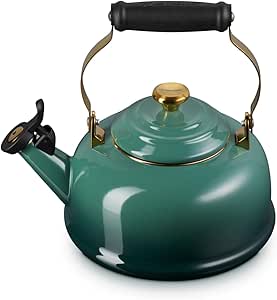 Le Creuset Enamel on Steel Whistling Tea Kettle with Gold Finishes, 1.7 qt., Artichaut