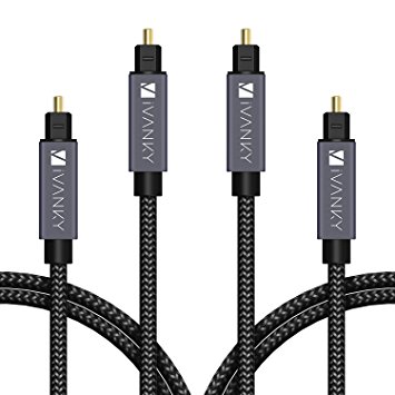 Optical Audio Cable (2-Pack, 6ft/1.8m - Heavy Duty, Tight Connection) iVanky Digital Optical Cable Nylon Braided Digital Audio Cable for Samsung/LG TV, Vizio/Sony Sound Bar, Xbox/PS4 and More - Grey