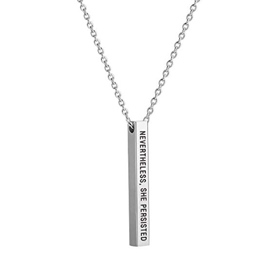 Forevereally 4 Sided Vertical Bar Necklace Inspirational Necklace I Am Enough Simple Pretty Necklace Cute Stainless Steel Pendant Graduation Necklace Gift