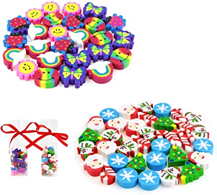 BeautyMood 4-Pack Cute Cartoon Pocket Christmas Eraser Creative Stationery for Kids Random Pattern (About 120 pcs).