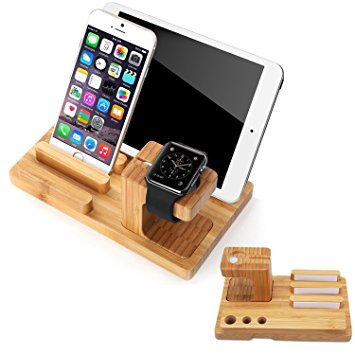 Apple Watch Stand, Splaks Bamboo Wood Charge Dock Holder for Apple Watch & Docking Station Cradle Bracket for iPod iPhone iPad & Other Phones Tablets