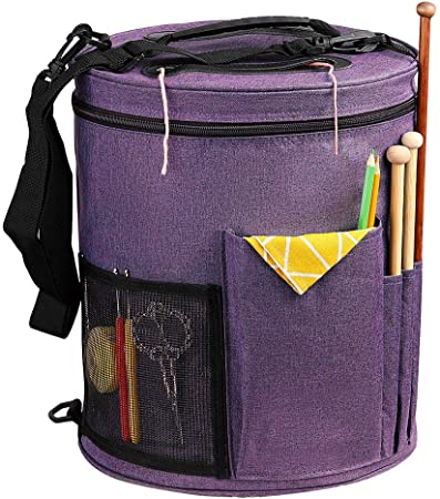 SumDirect Knitting Bag, Yarn Organizer Tote Bag Portable Storage Bag for Yarns, Carrying Projects, Knitting Needles, Crochet Hooks, Manuals and Other Accessories (Purple)