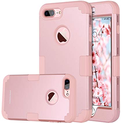 BENTOBEN Silicone Case for iPhone 8 Plus/iPhone 7 Plus, iPhone 8 Plus Case Shockproof, Shockproof Slim Hybrid Hard Back TPU Bumper Protective Case for iPhone 8 Plus / 7 Plus - Rose Gold