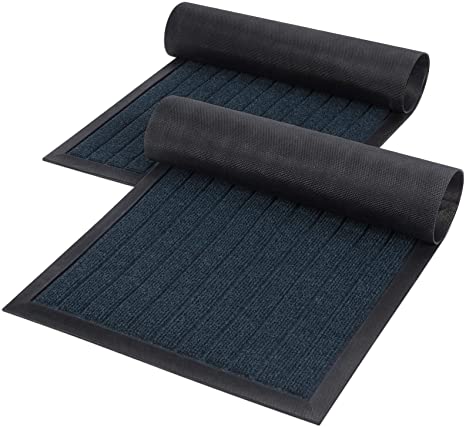 Lifewit 2 Pack Indoor Mat Door Mat Heavy Duty Non Slip Rubber Backing Doormat Entrance Low-Profile Rug Trap Dirt for Front Door, Entry, Garage, Patio, High Traffic Areas, 29.5×16.9 in, Blue