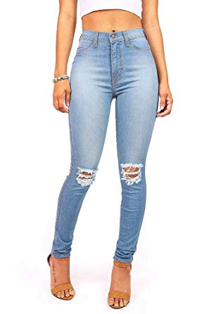 Vibrant Women's Juniors Faded Ripped Knee High Waist Skinny Jeans