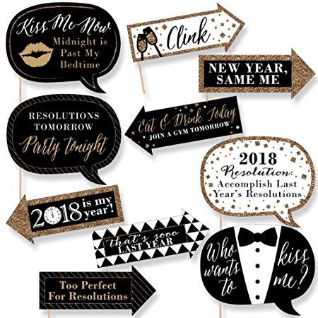 Funny New Year's Eve - 2018 New Years Eve Party Decorations - Photo Booth Props Kit - 10 Piece