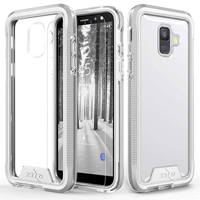 Zizo ION Series Compatible with Samsung Galaxy A6 case Military Grade Drop Tested with Tempered Glass Screen Protector (Silver & Clear)